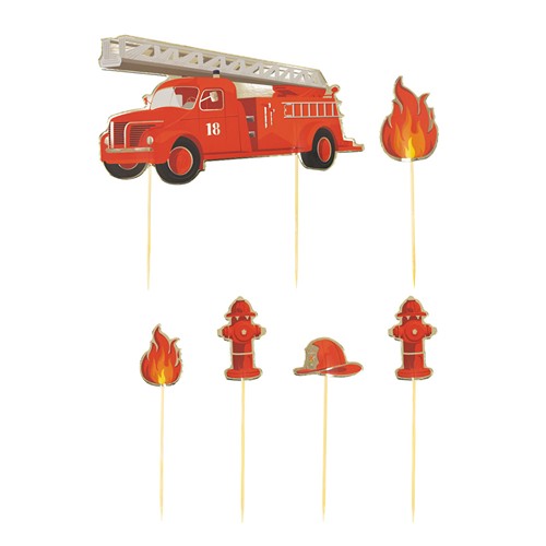 SET DE 6 DECORATIONS POMPIERS POUR GATEAUX