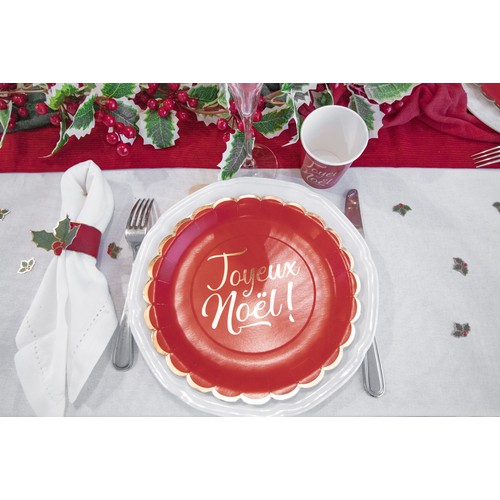 ASSIETTES FESTONNEES ROUGES 23CM JOYEUX NOEL X 8 thumbnail 4