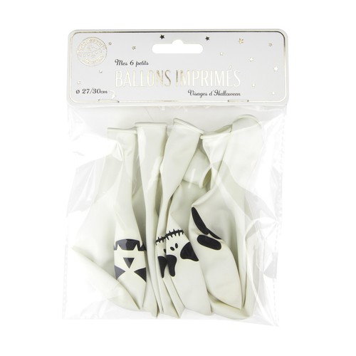 BALLONS DE BAUDRUCHE BLANCS VISAGES D HALLOWEEN X 6 thumbnail 4
