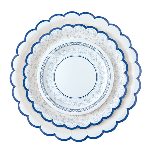 ASSIETTES FESTONNEES FLEUR BLEUE XXL 30.5CM X 8