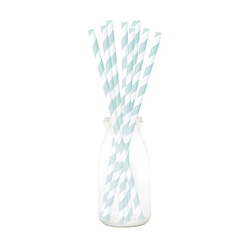 SET 10 PAILLES VERT MENTHE RAYURES BLANCHES