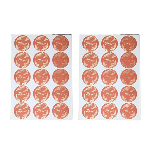 STICKERS MERCI FOUGERE TERRACOTTA X 30PCS