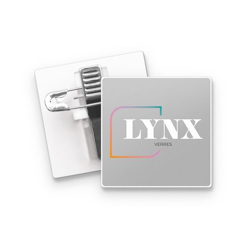 BADGE PLASTIQUE (PS) CARRE 36x36 mm AVEC PINCE EPINGLE - 1
