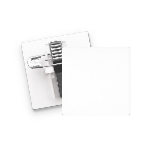 BADGE PLASTIQUE (PS) CARRE 36x36 mm AVEC PINCE EPINGLE