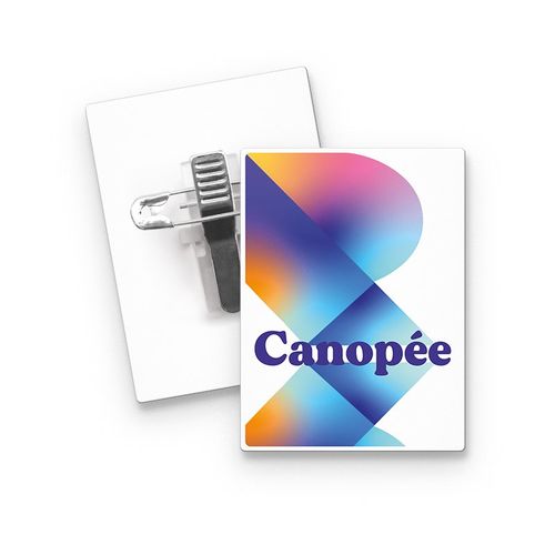 BADGE PLASTIQUE (PS) RECTANGLE 43x58 mm AVEC PINCE EPINGLE - 1