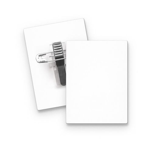 BADGE PLASTIQUE (PS) RECTANGLE 43x58 mm AVEC PINCE EPINGLE