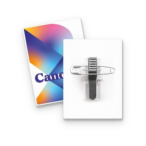 BADGE PLASTIQUE (PS) RECTANGLE 43x58 mm AVEC PINCE EPINGLE - 5