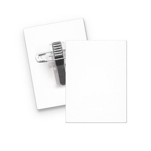 BADGE PLASTIQUE (PS) RECTANGLE 43x58 mm AVEC PINCE EPINGLE - 6