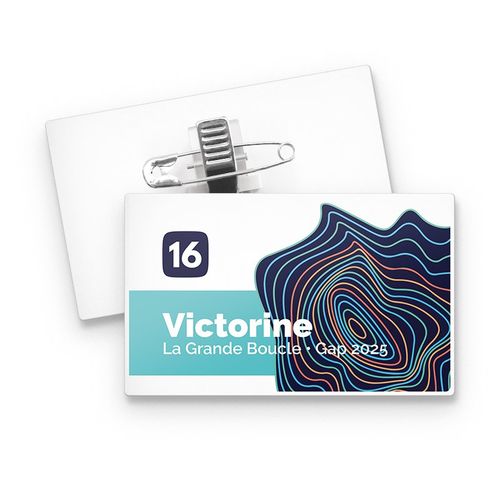 BADGE PLASTIQUE (PS) RECTANGLE 70x43 mm AVEC PINCE EPINGLE - 1