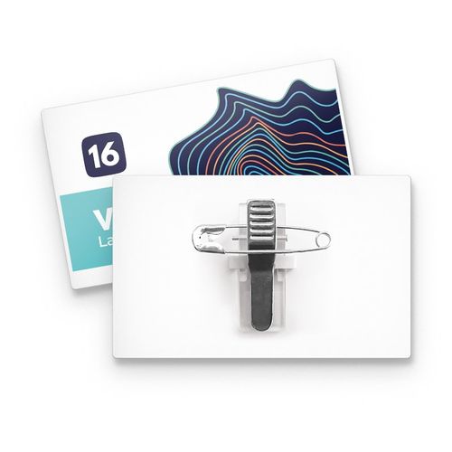 BADGE PLASTIQUE (PS) RECTANGLE 70x43 mm AVEC PINCE EPINGLE - 5