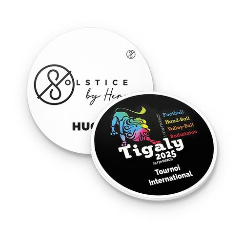 BADGE PLASTIQUE (PS) ROND Ø55 mm AVEC PINCE EPINGLE
