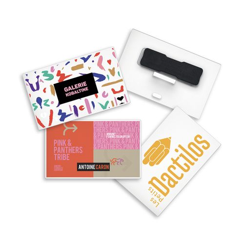 BADGE PLASTIQUE (PS) RECTANGLE 70x43mm AVEC AIMANT - 1