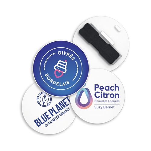 BADGE PLASTIQUE (PS) ROND Ø55 mm AVEC AIMANT
