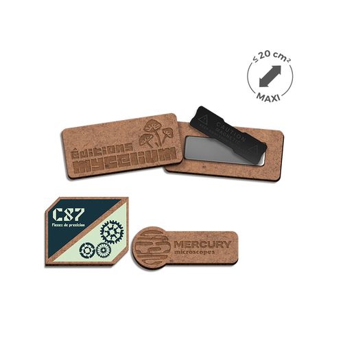BADGE SUR-MESURE MDF EP 3 mm AVEC AIMANT MAXI 20 cm2 - 1