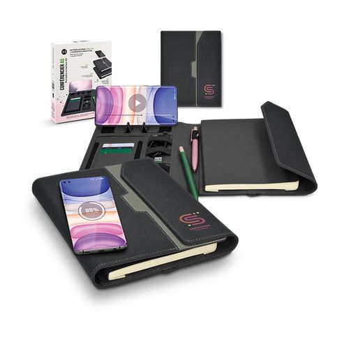 A5 PORTFOLIO WITH 5000 mAh POWERBANK AND INDUCTION CHARGER