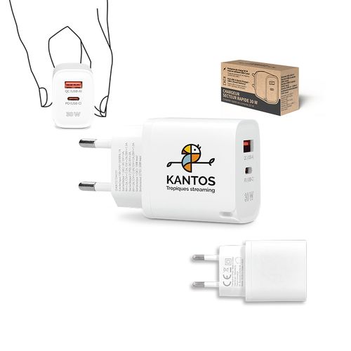 CHARGEUR SECTEUR RAPIDE 30 W SORTIES USB QC & TYPE-C PD - 1