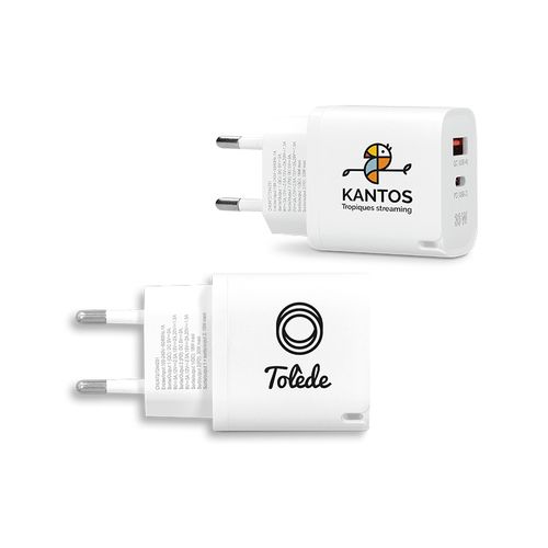 CHARGEUR SECTEUR RAPIDE 30 W SORTIES USB QC & TYPE-C PD