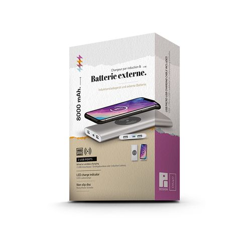 BATTERIE EXTERNE Li-po 8000 mAh ET CHARGEUR PAR INDUCTION