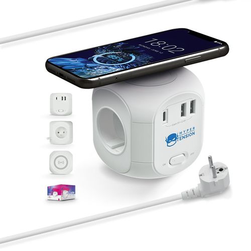 MULTIPRISE CUBE AVEC CHARGEUR PAR INDUCTION ET RALLONGE - 1