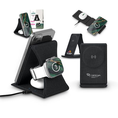 CHARGEUR INDUCTION 3 EN 1 ET SUPPORT PLIABLE EN rPET - 1