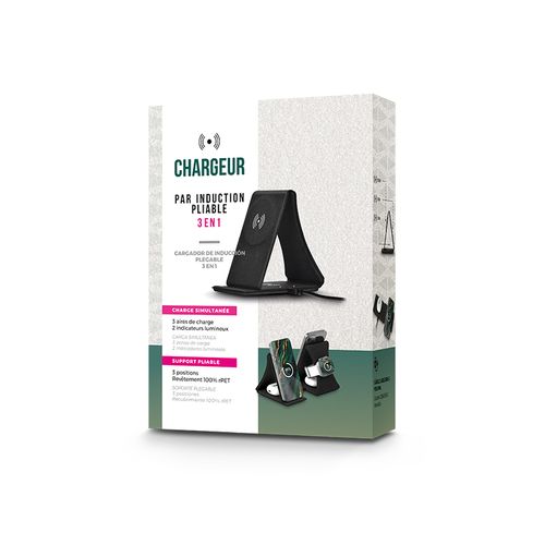 CHARGEUR INDUCTION 3 EN 1 ET SUPPORT PLIABLE EN rPET