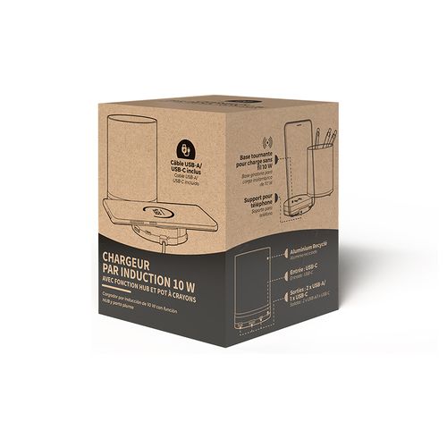 CHARGEUR PAR INDUCTION 10W AVEC FONCTION HUB ET POT A CRAYONS EN rAlu - 6