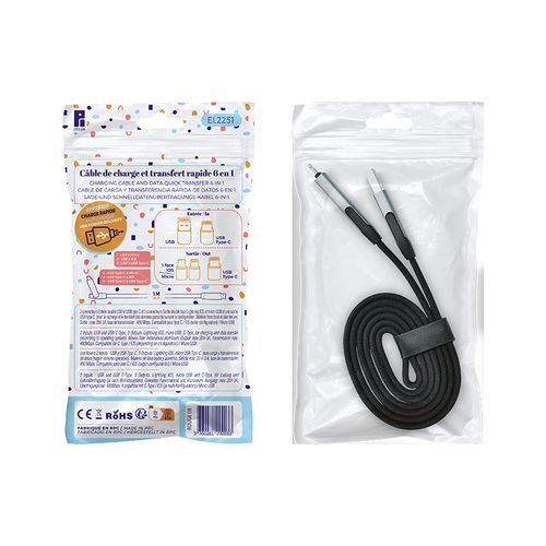 CABLE DE CHARGE RAPIDE ET TRANSFERT  6 EN 1 - 6
