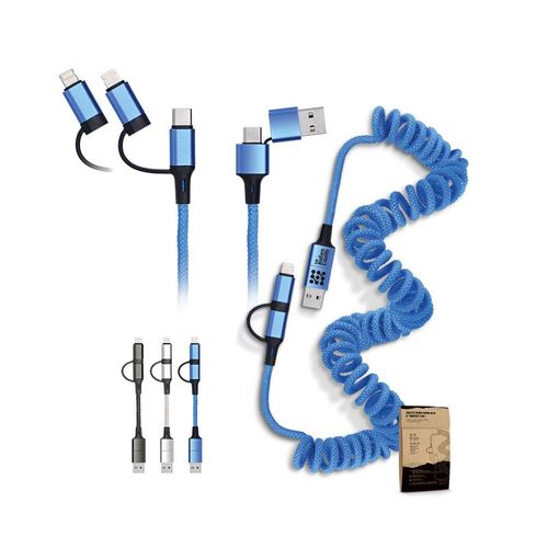 6-IN-1  FAST CHARGING AND DATA TRANSFER SPRING RETRACTABLE CABLE