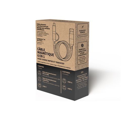 CABLE DE CHARGE 6 EN 1 A ENROULEMENT MAGNETIQUE