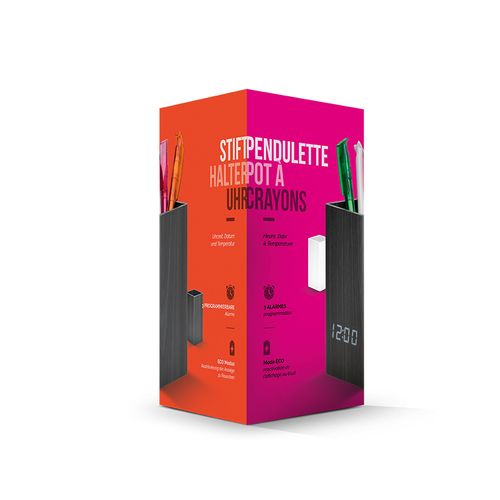 PENDULETTE AVEC POT A CRAYONS ET THERMOMETRE, HORLOGE DE BUREAU - 5