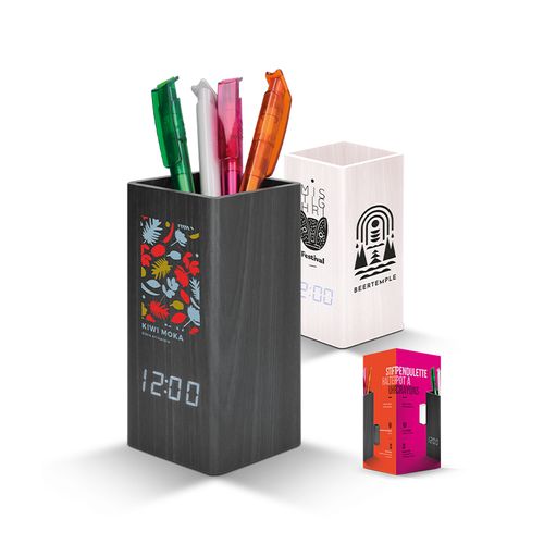 RELOJ DE PARED CON TARRO DE LÁPICES Y TERMÓMETRO