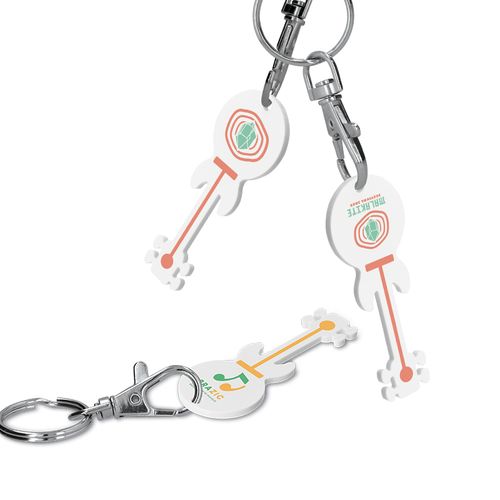 PORTE-CLES MOUSQUETON AVEC JETON FORME GUITARE