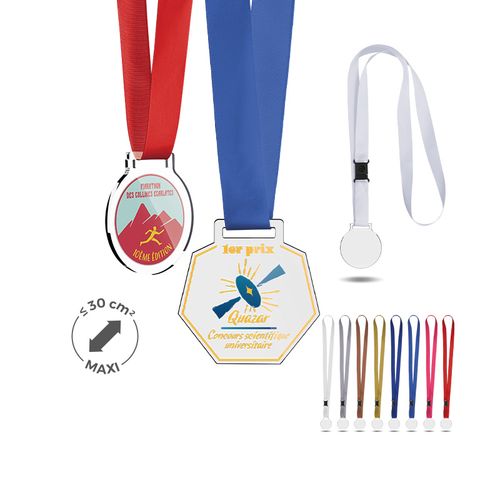 MEDAILLE PLASTIQUE (PMMA) EP 3 mm ET MAXI 30 cm2 AVEC CORDON SATIN - 1