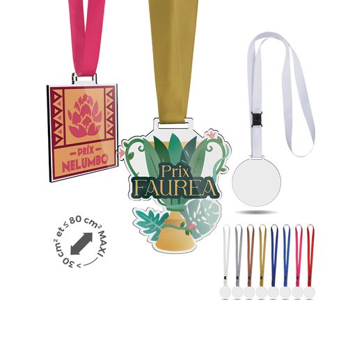 MEDAILLE SUR-MESURE PMMA EP.3 mm MAXI 80 cm2 AVEC CORDON SATIN