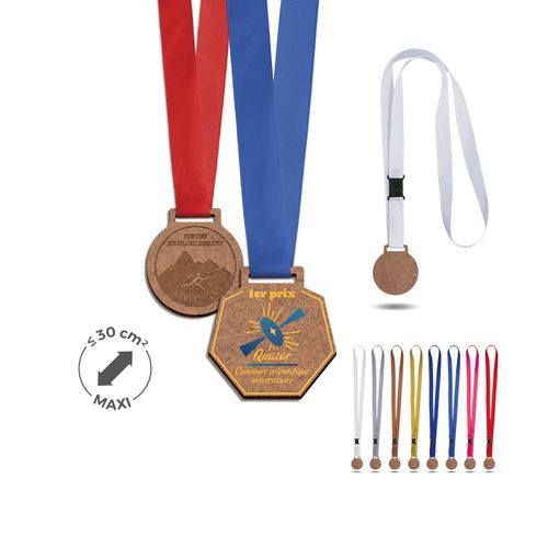 MEDAILLE SUR-MESURE MDF EP 3 mm MAXI 30 cm2 AVEC CORDON SATIN