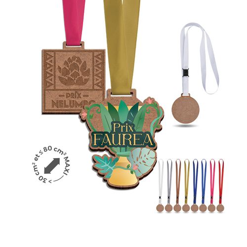 MEDAILLE SUR-MESURE MDF EP 3 mm MAXI 80 cm2 AVEC CORDON SATIN