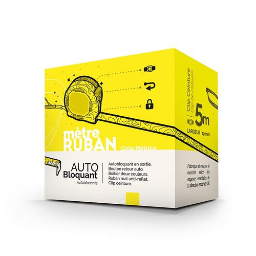 MESURE : METRE RUBAN JAUNE 5 m X 19 mm COQUE PLASTIQUE - 6