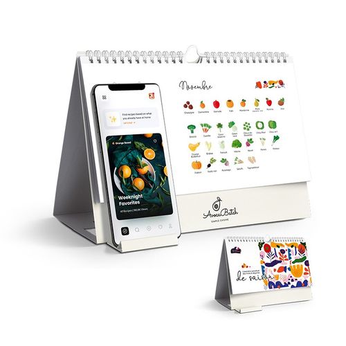 PERPETUAL CALENDAR OF SEASONAL FRUITS & VEGETABLES AND PHONE HOLDER