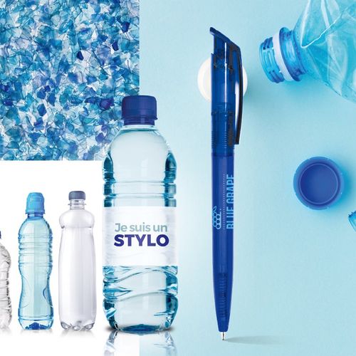 STYLO BILLE BLEUE CORPS ET CLIP PLASTIQUE EN MATIERE RECYCLEE rPET thumbnail 4