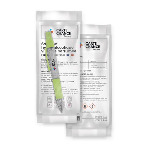 STYLO BILLE AVEC VAPORISATEUR 4 ml SOLUTION HYDROALCOOLIQUE