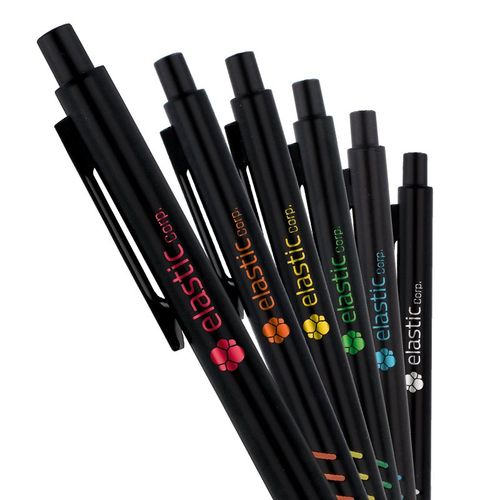 STYLO BILLE ECRITURE BLEU CORPS ET CLIP METAL SOUS COUCHE COLOREE