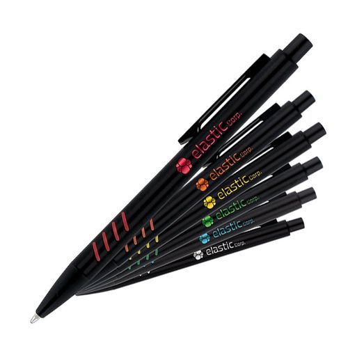 STYLO BILLE ECRITURE BLEU CORPS ET CLIP METAL SOUS COUCHE COLOREE - 1