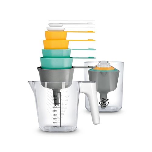 VASO MEDIDOR CON CUCHARAS DOSIFICADORAS & EMBUDO & ESPATULA