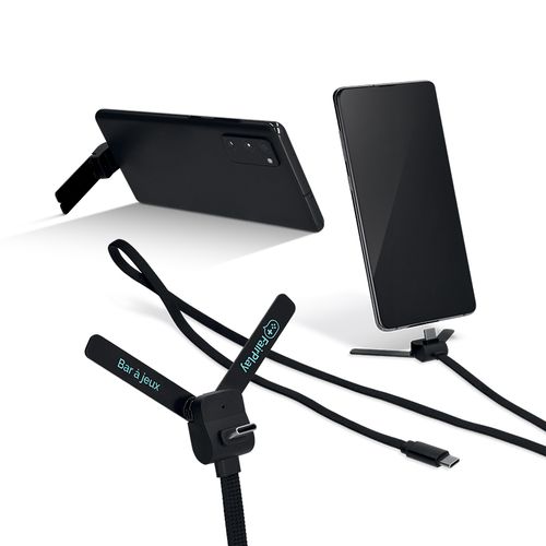 CÂBLE DE CHARGE RAPIDE USB-C AVEC SUPPORT DE TÉLÉPHONE PLIABLE