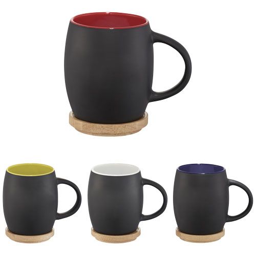 Taza de cerámica de 400 ml con base de madera 