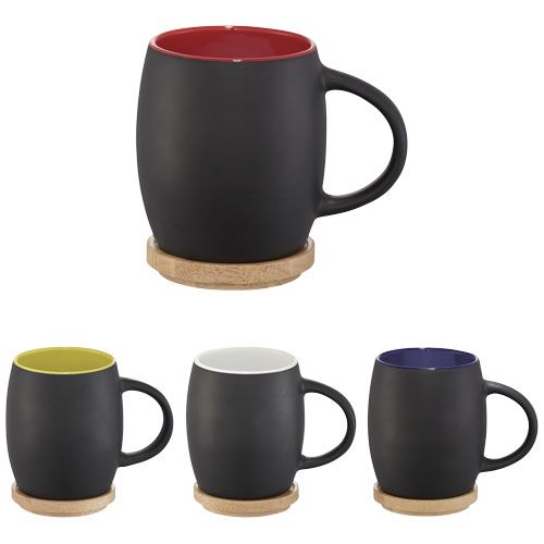 Taza de cerámica de 400 ml con base de madera 