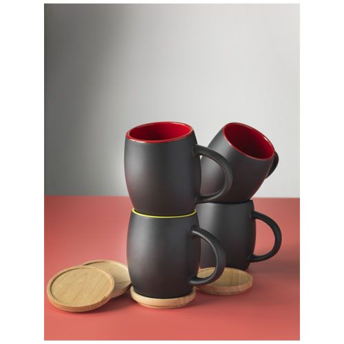 Taza de cerámica de 400 ml con base de madera 