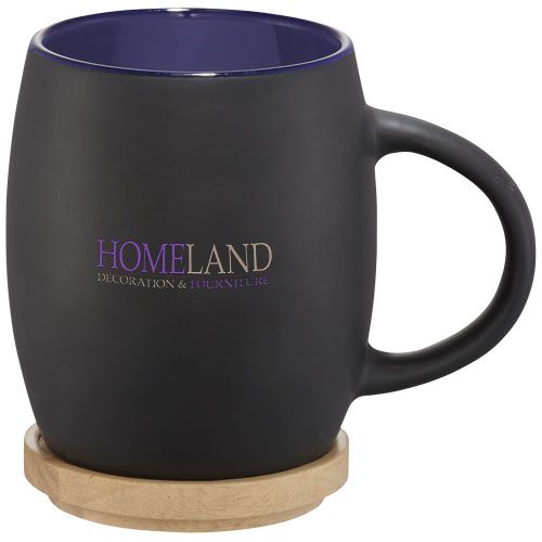 Taza de cerámica de 400 ml con base de madera 