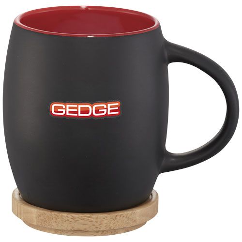 Taza de cerámica de 400 ml con base de madera 