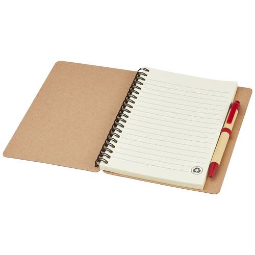 natural/rojo Libreta de papel reciclado con bolígrafo